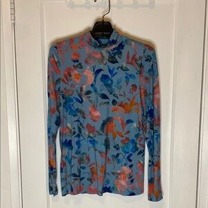 Floral Long Sleeve Top - Blue and Orange